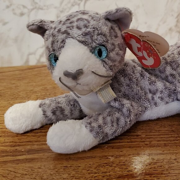 Vtg Ty Beanie Baby 'Purr' Cat 2000 lush w/ear tag - Displayed - Picture 1 of 7